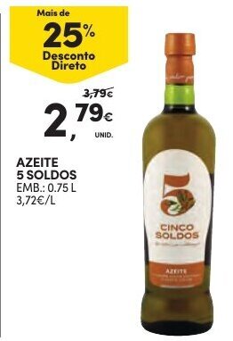 Continente Azeite 5 Soldos 0,75L promoção