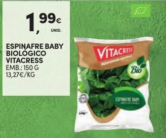 Continente Espinafre Baby Biológico Vitacress 150g promoção