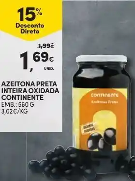 Continente Azeitona Preta Inteira Oxidada Continente 560g promoção