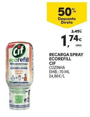 Continente Recarga Spray Ecorefill CIF 70ml promoção