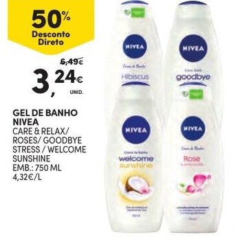 Continente Gel de Banho Nivea 750ml promoção