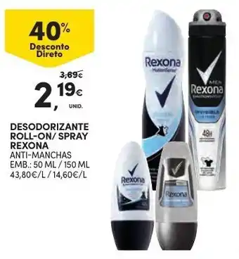 Desodorizante Roll-On/ Spray Rexona 50ml/150ml