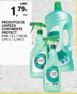 Produtos de Limpeza Continente Protect 1,5L/ 750ml