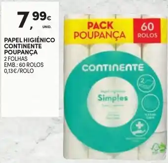 Continente Papel Higiénico Continente Poupança 2 Folhas 60 Rolos promoção