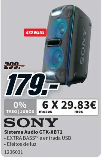 MediaMarkt Sony Sistema Audio GTK-XB72 promoção