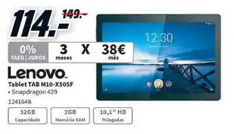 MediaMarkt Lenovo Tablet TAB M10-X505F promoção