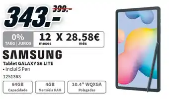 MediaMarkt Samsung Tablet Galaxy S6 Lite promoção