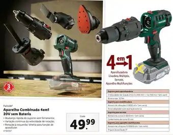 Lidl Parkside Aparelho Combinado 4em1 20V sem Bateria promoção