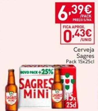 Recheio Cerveja Sagres Pack 15x25cl promoção