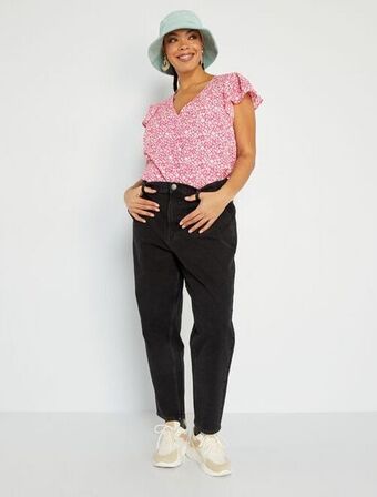 Kiabi Blusa com gola em bico estampada promoção