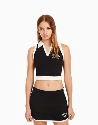 Sweatshirt sem mangas com colarinho de polo e estampado
