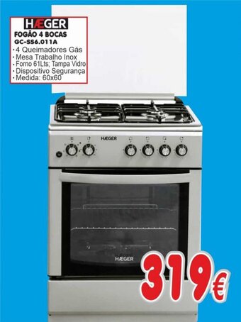 HÆGER FOGÃO 4 BOCAS GC-SS6.011A