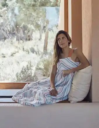 Vestido às riscas em algodão para adulto 'you&me', branco/azul