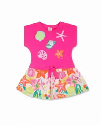 Vestido de malha de popeline fúcsia menina concha