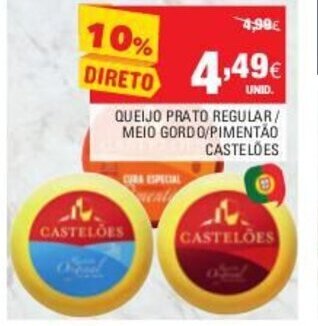 Continente Queijo Prato Regular/ Meio Gordo/ Pimentão Castelões promoção