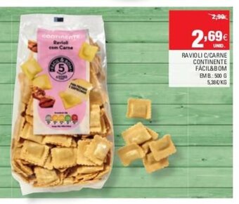 Continente Ravioli C/Carne COntinente 500g promoção