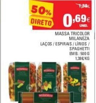 Continente Massa Tricolor Milaneza 500g promoção
