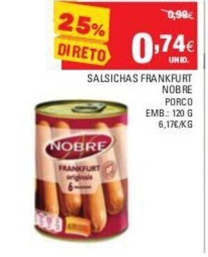 Continente Salsichas Frankfurt Nobre Porco 120g promoção