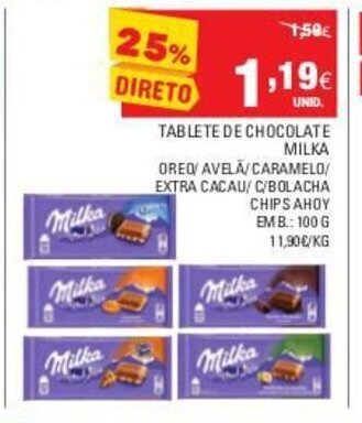 Continente Tablete de Chocolate Milka 100g promoção