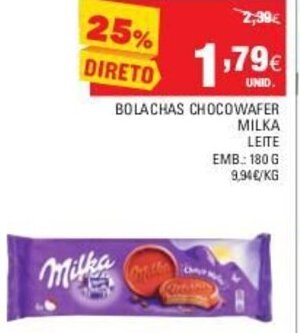Continente Bolachas Chocowafer Milka Leite 180g promoção