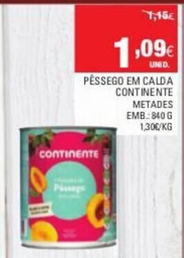 Continente Pêssego em Calda Continente Metades 840g promoção