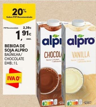 Continente Bom dia Bebida de soja alpro promoção