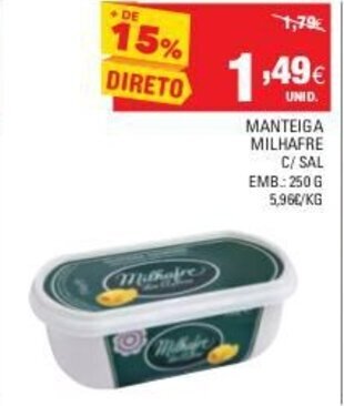 Continente Manteiga Milhafre C/Sal 250g promoção