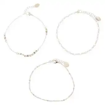Silver simple beaded chain anklets - 3 pack