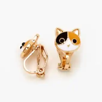 Claire's Calico cat clip on earrings - gold promoção