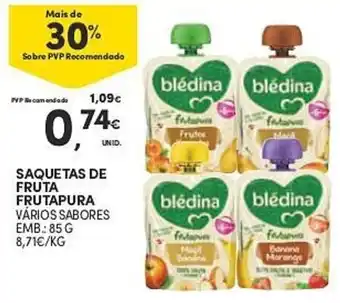 Continente SAQUETAS DE FRUTA FRUTAPURA VÁRIOS SABORES EMB: 85 G promoção