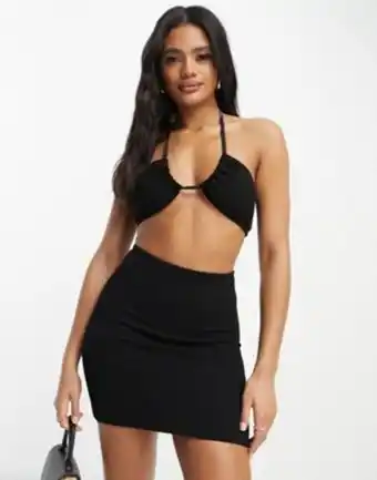 Asos Asos design mix and match crinkle high waist tube skirt with ruched back in black promoção