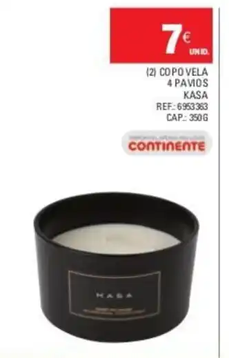 Continente (2) Copo Vela 4 Pavios KASA promoção