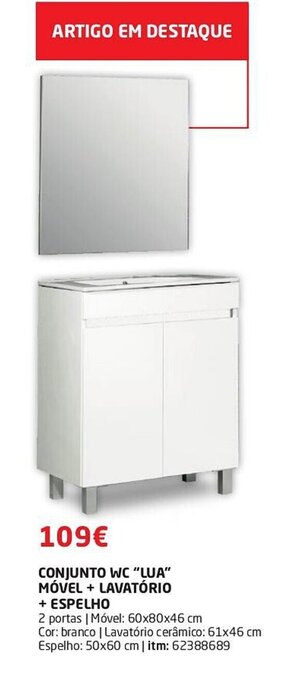 Bricomarché CONJUNTO WC "LUA" MÓVEL + LAVATÓRIO + ESPELHO promoção