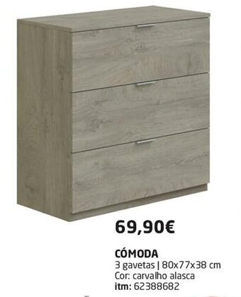 Bricomarché CÓMODA 3 gavetas | 80x77x38 cm Cor: carvalho alasca itm: 62388682 promoção