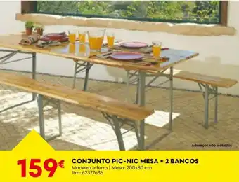 Bricomarché CONJUNTO PIC-NIC MESA + 2 BANCOS Madeira e ferro | Mesa: 200x80 cm promoção