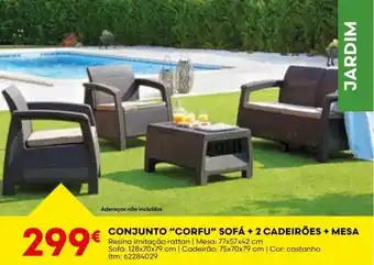 Bricomarché CONJUNTO "CORFU" SOFÁ + 2 CADEIRÕES + MESA Resina imitação rattan | Mesa: 77x57x42 cm promoção