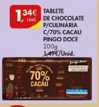 Pingo Doce Tablete de Chocolate P/Culinária C/70% Cacau Pingo Doce 200g promoção