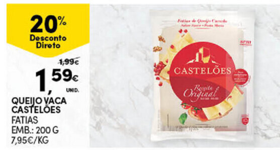 Promoção Queijo Vaca Castelões Fatias 200g em Continente Bom dia Promoção Queijo Vaca Castelões Fatias 200g em Continente Bom dia