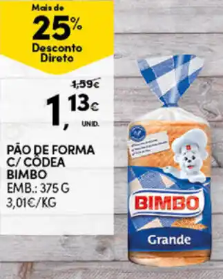 Pão de Forma C/Côdea Bimbo 375g