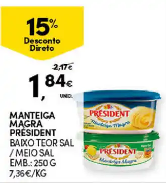 Continente Bom dia Manteiga Magra Président 250g promoção