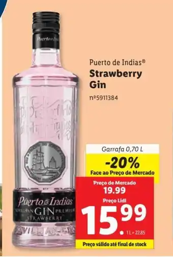 Lidl Puerto de Indias® Strawberry Gin Garrafa 0,70 L promoção