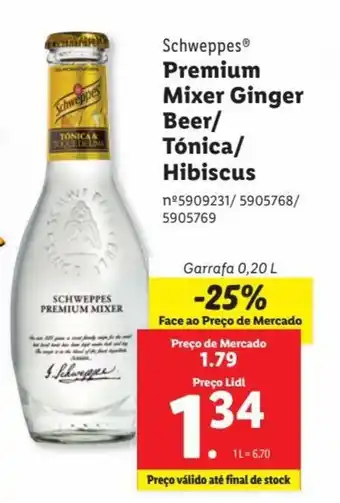 Lidl Schweppes Premium Mixer Ginger Beer/ Tónica/ Hibiscus Garrafa 0,20 L promoção