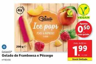 Lidl Gelatelli Gelado de Framboesa e Pêssego Emb. 4x50 ml promoção