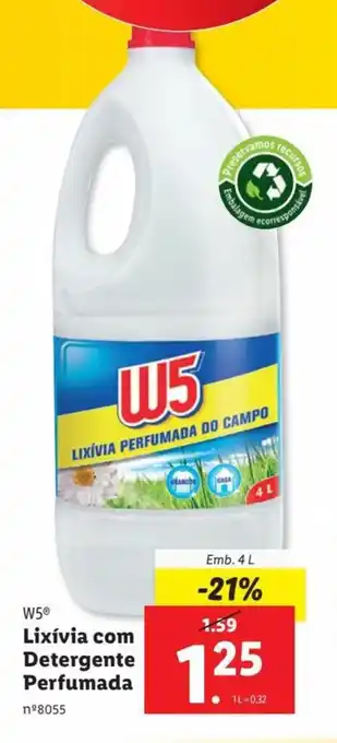 Lidl W5Ⓡ Lixívia com Detergente Perfumada Emb. 4 L promoção