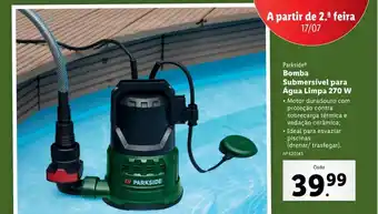 Lidl Parkside Bomba Submersível para Água Limpa 270 W promoção