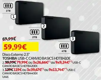 Disco Externo 2.5" Toshiba USB-C Canvio Basics HDTB410E