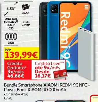 Auchan Bundle Smartphone XIAOMI REDMI 9C NFC + Power Bank XIAOMI 10.000mAh promoção