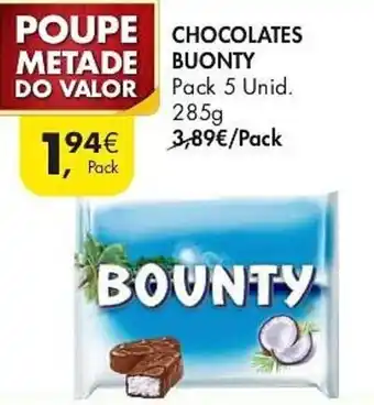 Pingo Doce CHOCOLATES BOUNTY Pack 5 Unid. 285g promoção