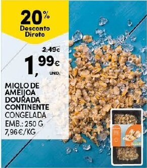 Continente Miolo de Améijoa Dourada Continente 250g promoção