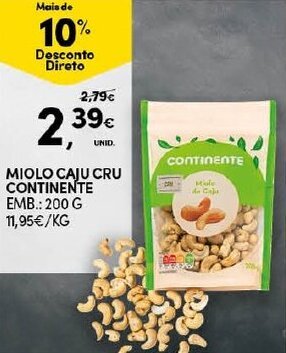 Continente Miolo Caju Cru Continente 200g promoção
